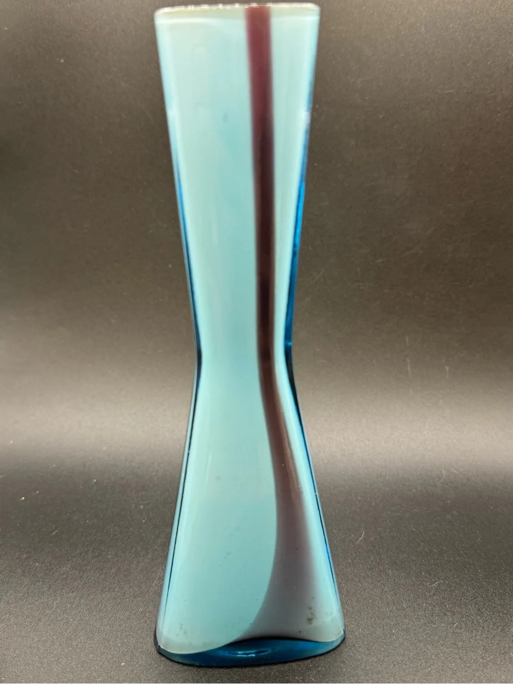 VTG Art Glass Bud Vase Futuristic Modern Amorphous 3 sided Contemporary 7.5”